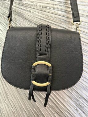 Jen & Co Black Crossbody Saddle Bag with Gold Buckle
